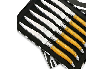 couteau laguiole coffret de 6 couteaux à steak abs de couleur jaune
