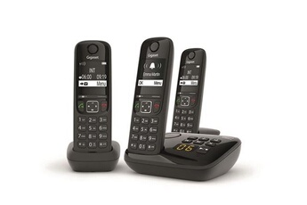 Téléphone sans fil Gigaset AS690A Trio - Téléphone sans fil - système de répondeur avec ID d'appelant - ECO DECT\GAP - noir + 2 combinés supplémentaires