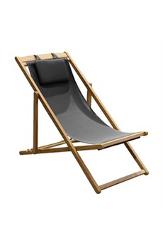 chaise longue - transat proloisirs chilienne newton en teck fsc/tpep - 40 x 94 x 59 cm - noir