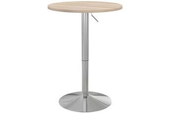 table de bar ronde ø 60 cm table bistro chic hauteur réglable 69-91 cm acier chromé aspect bois clair
