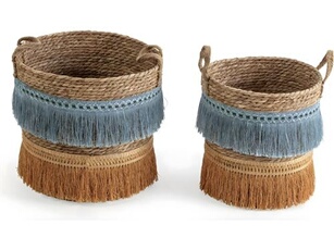 Set de 2 paniers Indie fibre naturelle, bleu/orange
