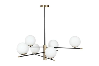 suspension vente-unique.com suspension 3 bras en verre et métal - 6 globes - l. 100 cm - noir et doré - dryden