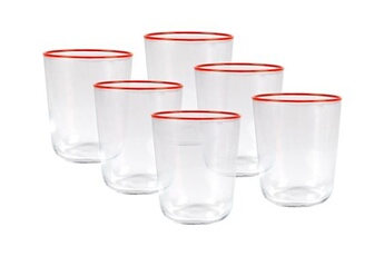 verrerie vente-unique.com lot de 6 verres à eau à liseré orange - 31,5 cl - d. 8 x h. 9.5 cm - azuran