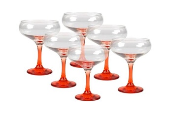 verrerie vente-unique.com lot de 6 verres à cocktail à pied orange 32 cl - d. 6.5 x h. 20 cm - coraly