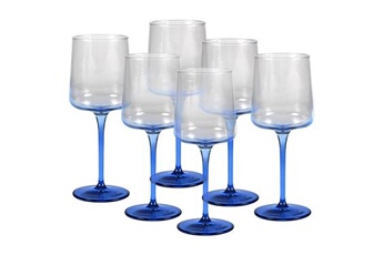 verrerie vente-unique.com lot de 6 verres à vin à pied bleu 27 cl - d. 9.5 x h. 13 cm - coraly