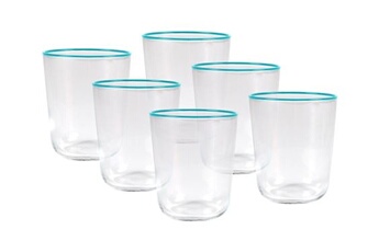 verrerie vente-unique.com lot de 6 verres à eau à liseré bleu 31,5 cl - d. 8 x h. 9.5 cm - azuran