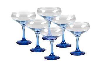 verrerie vente-unique.com lot de 6 verres à cocktail à pied bleu 32 cl - d. 6.5 x h. 20 cm - coraly