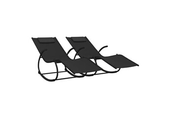 chaise longue - transat vente-unique.com chaises longues transat à bascule 2 pièes noir acier et textilène 02_0011972