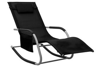 transat chaise longue bain de soleil lit de jardin terrasse meuble d'extérieur textilène noir et gris 02_0012938