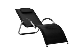transat chaise longue bain de soleil lit de jardin terrasse meuble d'extérieur textilène noir et gris 02_0012939