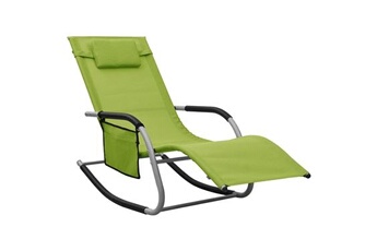 transat chaise longue bain de soleil lit de jardin terrasse meuble d'extérieur textilène vert et gris 02_0012942