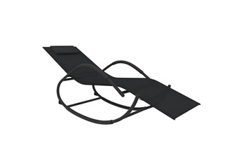 transat chaise longue bain de soleil lit de jardin terrasse meuble d'extérieur à bascule noir acier et textilène 02_0012974