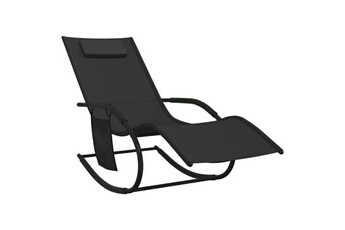 transat chaise longue bain de soleil lit de jardin terrasse meuble d'extérieur à bascule noir acier et textilène 02_0012976