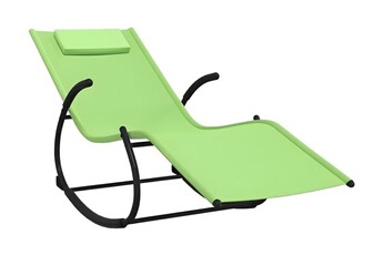 transat chaise longue bain de soleil lit de jardin terrasse meuble d'extérieur à bascule acier et textilène vert 02_0012981