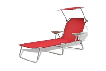 transat chaise longue bain de soleil lit de jardin terrasse meuble d'extérieur 189 cm avec auvent acier rouge 02_0012269