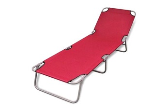 transat chaise longue bain de soleil lit de jardin terrasse meuble d'extérieur pliable acier enduit de poudre rouge 02_0012798