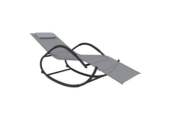 transat chaise longue bain de soleil lit de jardin terrasse meuble d'extérieur à bascule gris acier et textilène 02_0012972