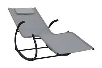 transat chaise longue bain de soleil lit de jardin terrasse meuble d'extérieur à bascule 164 acier et textilène gris 02_0012973