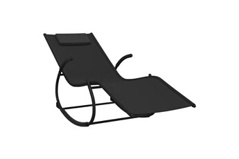 transat chaise longue bain de soleil lit de jardin terrasse meuble d'extérieur à bascule noir acier et textilène 02_0012975