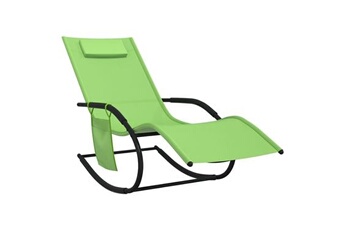 transat chaise longue bain de soleil lit de jardin terrasse meuble d'extérieur à bascule acier et textilène vert 02_0012978