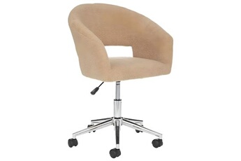 fauteuil de bureau atmosphera chaise de bureau tissu beige à bouclettes et pieds en métal