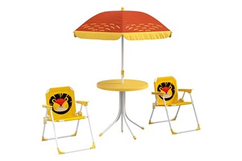 salon de jardin outsunny ensemble salon de jardin enfant 4 pcs design lion - chaises pliables - métal polyester jaune rouge