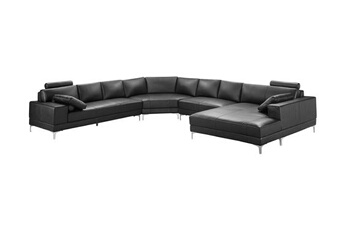 Canapé d'angle Vente-Unique Grand canapé d'angle droit panoramique en cuir supérieur noir DONATELLO II