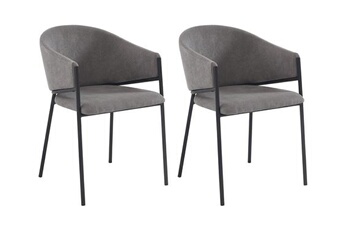 chaise pascal morabito lot de 2 chaises avec accoudoirs en tissu et métal noir - gris - ordida de