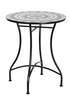 table de jardin pegane table de jardin ronde en fer noir et pierre multicolore - hauteur 72 x diamètre 60 cm --