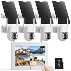 Kit Caméra Surveillance Solaire WiFi Exterieure Sans Fil 4MP avec 7 NVR écran 64G TF Carte