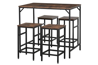 table haute homcom ensemble table de bar 4 tabourets design industriel métal noir aspect bois