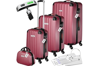 valise tectake set de valises rigides cleo 4 pièces avec pèse-valise - rouge bordeaux