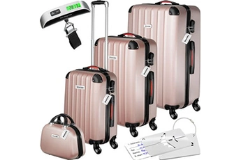 valise tectake set de valises rigides cleo 4 pièces avec pèse-valise - or rose