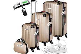valise tectake set de valises rigides cleo 4 pièces avec pèse-valise - champagne