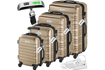 valise tectake set de valises rigides mila 4 pièces avec pèse-bagages - champagne