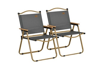 chaise et fauteuil de camping outsunny lot de 2 chaises de plage camping pliantes - poignée - structure acier aspect bois oxford gris