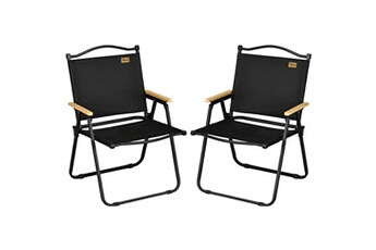 chaise et fauteuil de camping outsunny lot de 2 chaises de plage camping pliantes - poignée - structure acier aspect bois oxford noir