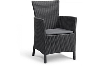 fauteuil de jardin aspect rotin tressé avec coussin polyester allibert by iowa