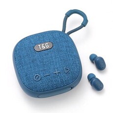 Enceinte sans fil YONIS Mini Enceinte Bluetooth 2 En 1 Avec Écouteurs TWS Autonomie Longue Portée 10M Bleu