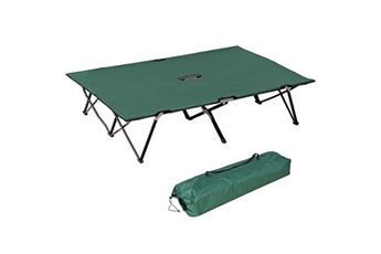 lit de camp pliable double 193 x 125 x 40 cm avec sac de transport métal noir polyester oxford vert