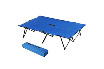 lit de camp pliable double 193 x 125 x 40 cm avec sac de transport métal noir polyester oxford bleu
