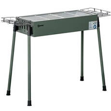 Barbecue à charbon portable - 2 grilles, 2 paniers latéraux - dim. 77L x 30l x 70H cm - acier émaillé vert