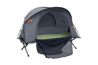 ensemble tente de camping 3 en 1 avec lit de camp, tente, matelas gonflable gris