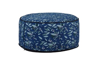pouf meubletmoi pouf gonflable en tissu bleu avec motifs feuilles d'oranger - pog 8001