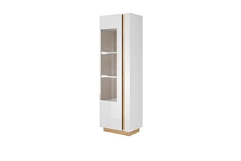 bibliothèque vente-unique vitrine murari - 1 porte - avec leds - blanc brillant et chêne