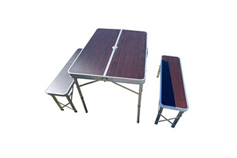 table de jardin midland table piquenique avec 2 bancs 4 personnes aluminium finition bois camping car