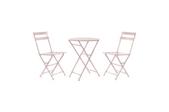 table de jardin generique ensemble table avec 2 chaises dkd home decor mb-177410 rose métal 60 x 60 x 75 cm 3 pcs
