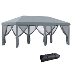 Tonnelle barnum pliant style colonial dim. 5,85L x 2,95l x 2,7H m 6 moustiquaires sac de transport gris