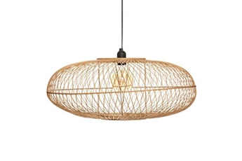 suspension pegane lampe suspendue, suspension luminaire en bambou coloris beige et métal noir - diamètre 60 x hauteur 25 cm - -