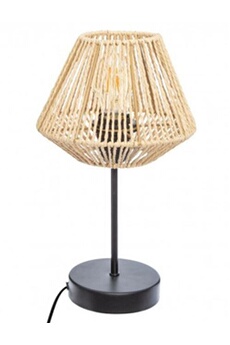 lampe à poser pegane lampe à poser, lampadaire droit coloris beige et métal coloris noir - diamètre 19,5 x hauteur 34 cm - -